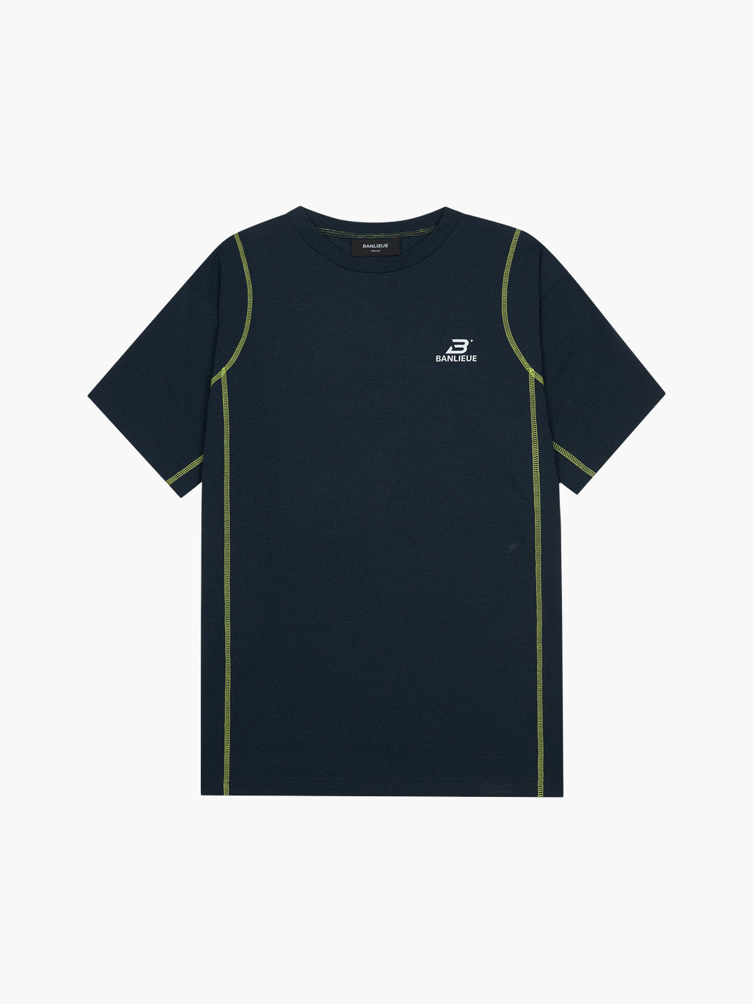 CONTRAST STITCH T-SHIRT | NAVY / LIME